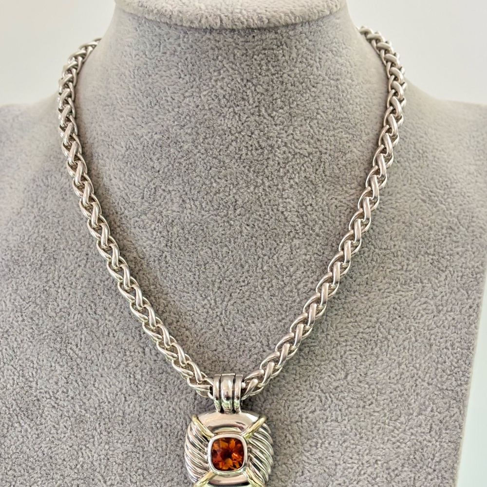 David Yurman 925 & 14k Gold Renaissance Pendant Necklace with Citrine 16"